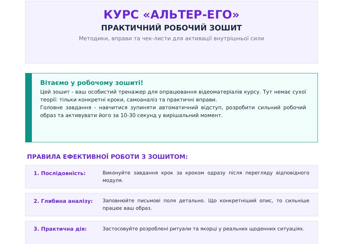 Перша сторінка робочого зошита курсу «Альтер-Его»